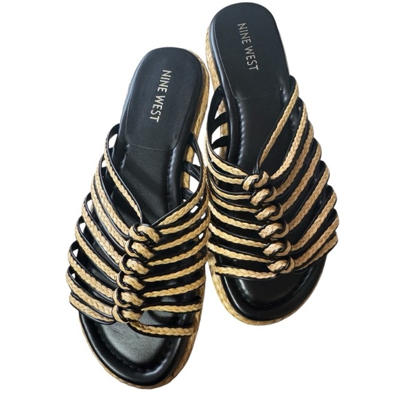 NINE WEST Adila2 woven sandal light natural 113 black and tan size 9.5. NWB - Picture 4 of 9